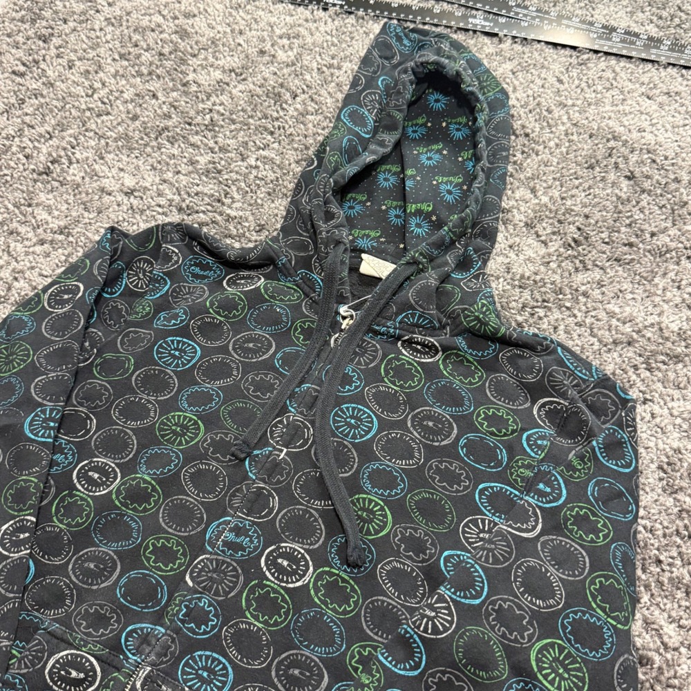 Retro O'Neill Zip Up Hoodie Mens Black Excellent Circle Logo Print Large